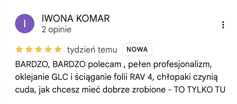 Opinia klienta Google