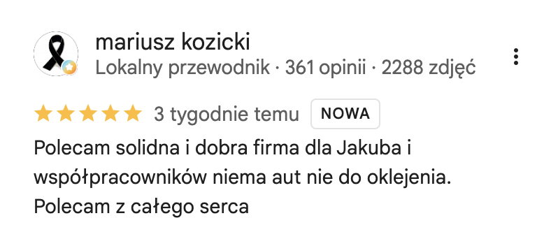 Opinia klienta Google