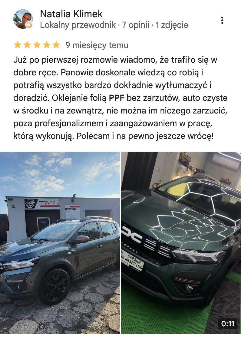 Opinia klienta Google